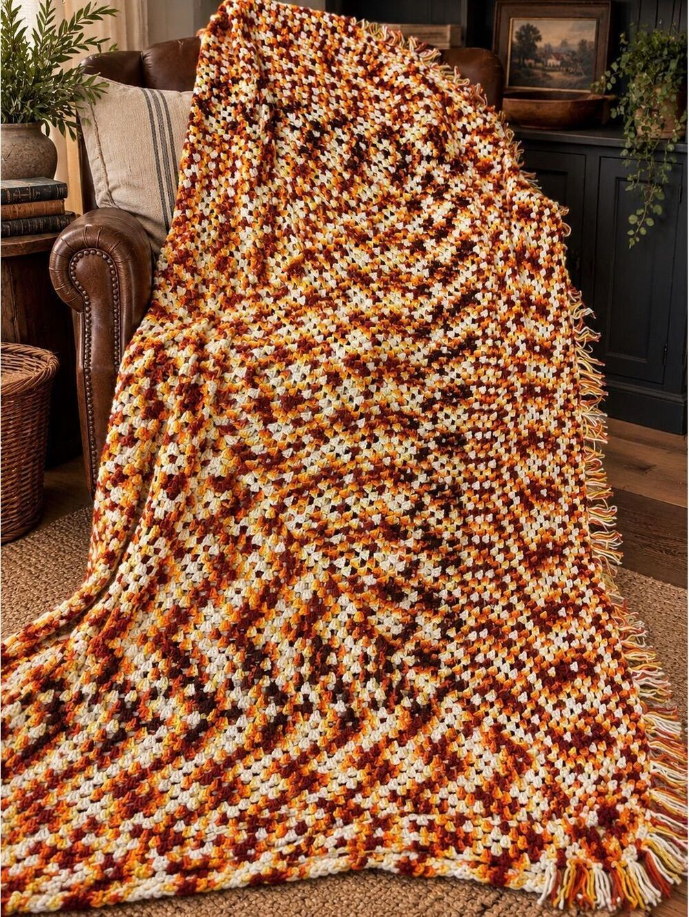 #13a - 82x51” autumn colored afghan